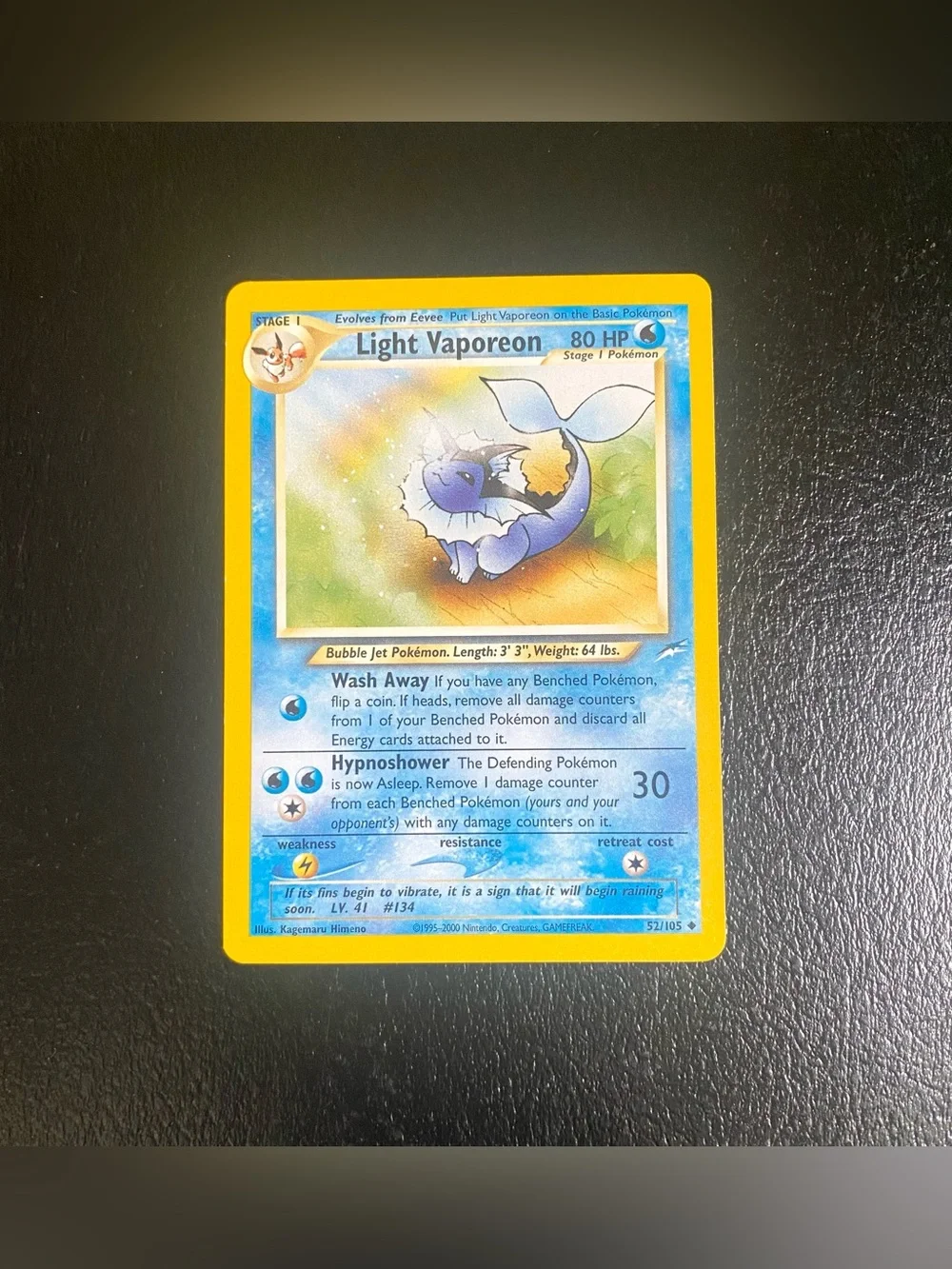 Pokemon Card Light Vaporeon 52/105